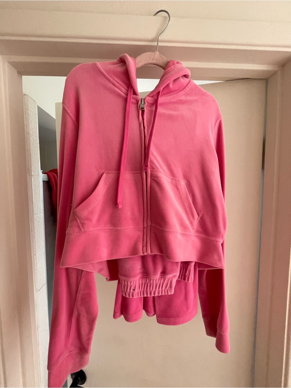 Pink Cropped zip up Hoodie & Flare Sweats